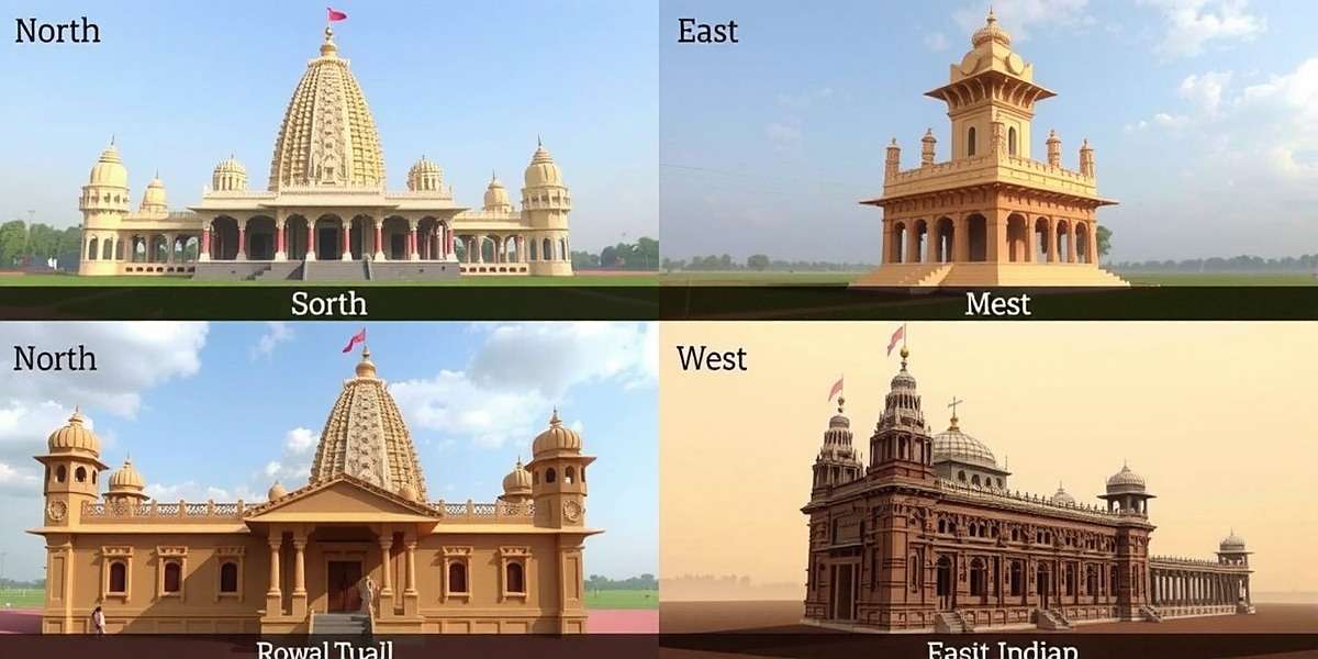 Mystic Temple Journey Regional Variations Comparison of regional temple designs in Mystic Temple Journey showing North, South, East and West Indian architectural styles
